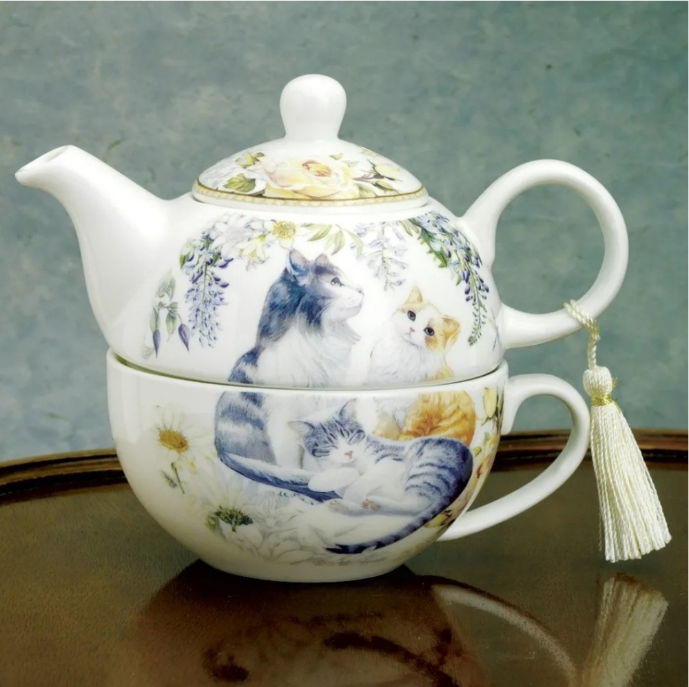 SUMMER RIVER Bits & Pieces Kitty Cat Tea For One 3-Piece Porcelain Set NWB - Picture 3 of 17